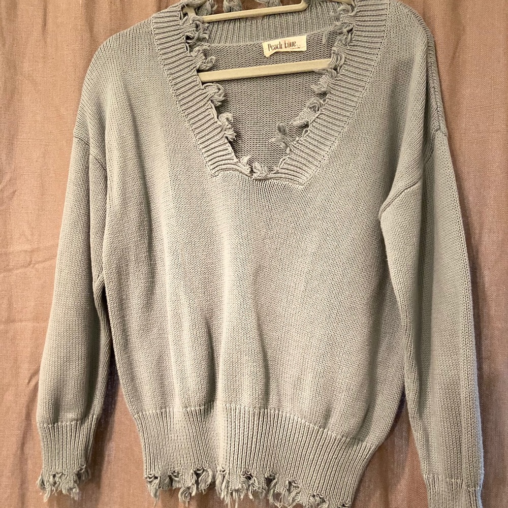 Peach Love Distressed Seafoam Sweater